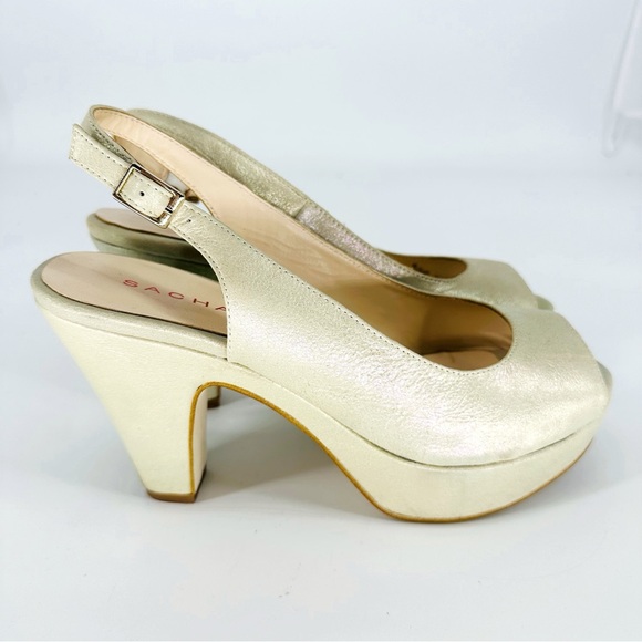 🔥SOLD🔥Sacha London Elga Champagne Metallic Open Toe Sling Back Platform - Picture 2 of 8